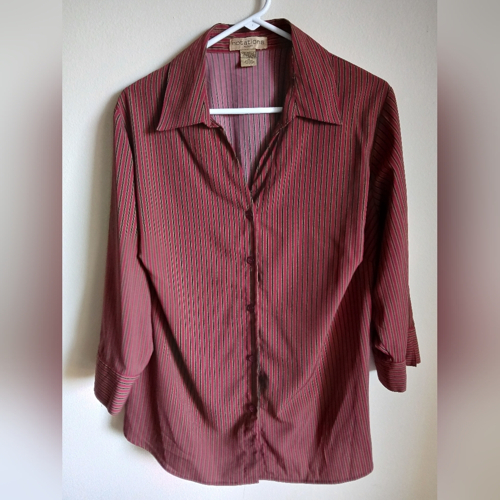 Notations Striped Button Up Long Sleeves 1X Top